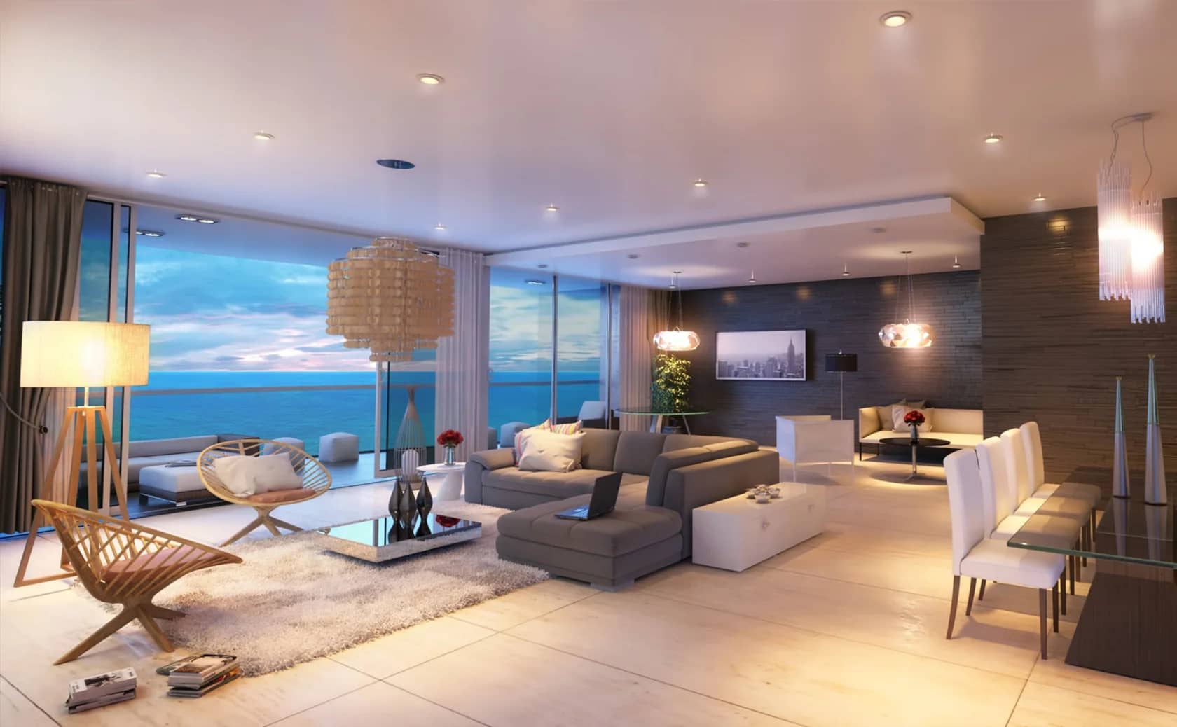 The Towers - Punta Paitilla - Panama - 390 SQM Apartment - Living Room - Evening Ocean View